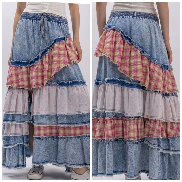 Asymmetrical Blue and Pink Layered Skirt - Picture 5 of 6